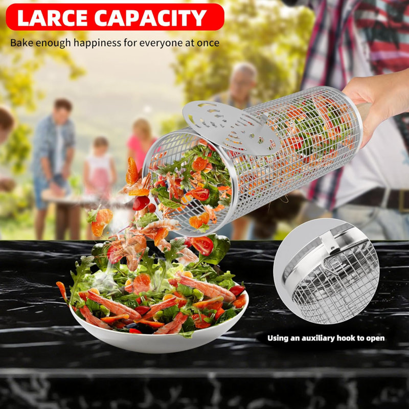 Cadeaux de gril à roulettes pour barbecue, paniers de grillage gigognes pour petites viandes de légumes, poignée amovible, acier inoxydable 304, accessoire de barbecue pour l'extérieur, cadeau d'anniversaire et de Noël