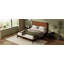 Lit plateforme king size en bois d'acacia massif avec tête de lit en cuir végétalien tissé à la main, style moderne du milieu du siècle, sommier non requis, brun foncé