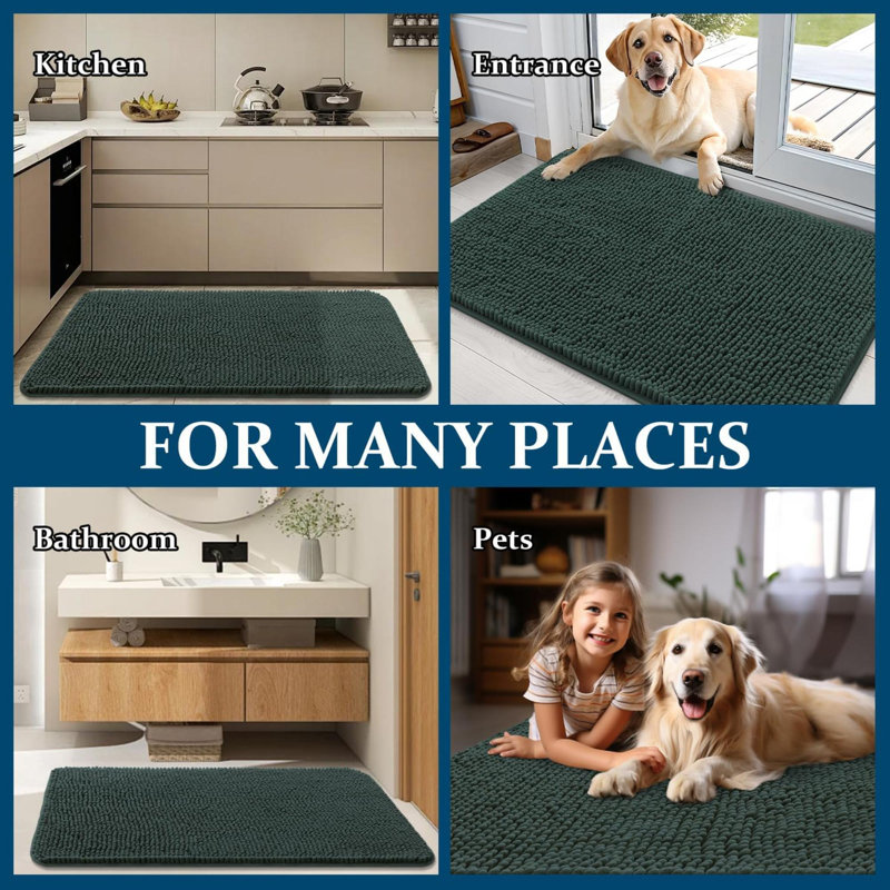 Tapis de porte pour chien avec pattes de boue absorbant l'humidité et la saleté antidérapant et antidérapant