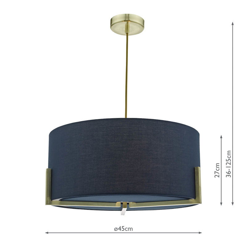 Dayanara 3 - Light Drum Pendant, Navy Blue/Gold