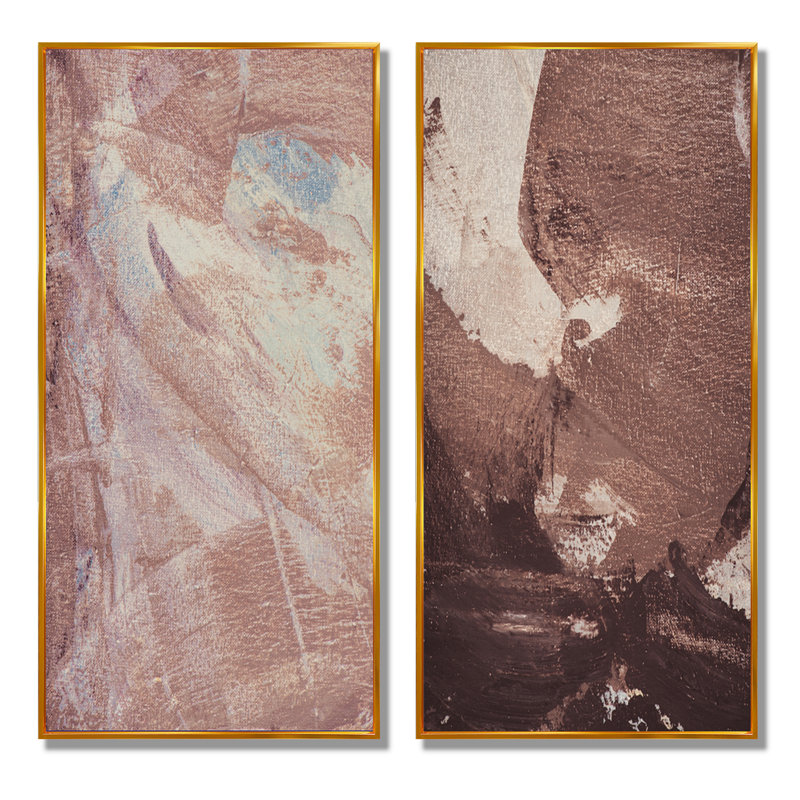 «Brown Abstract Paint Strokes», ensemble de 2 peintures sur toiles, H 20 po x l 24 po x P 1 po, Cadre flottant doré