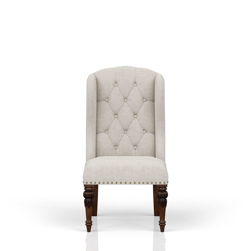 Chaise à oreilles rembourrée, grise, avec un design traditionnel et résistant