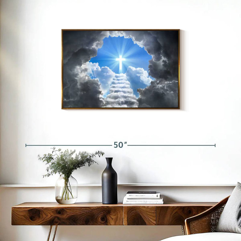 Escalier vers Jésus-Christ, Cadre flottant doré, 31 po x 21 po