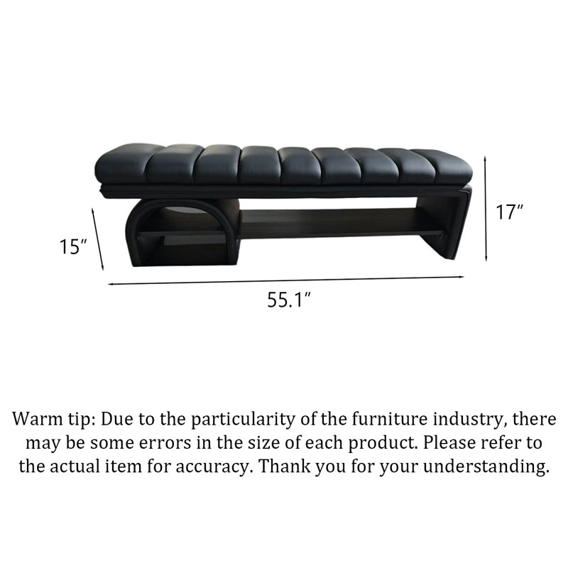 Banc de rangement rembourré pour chaussures en bois massif moderne et contemporain, Noir