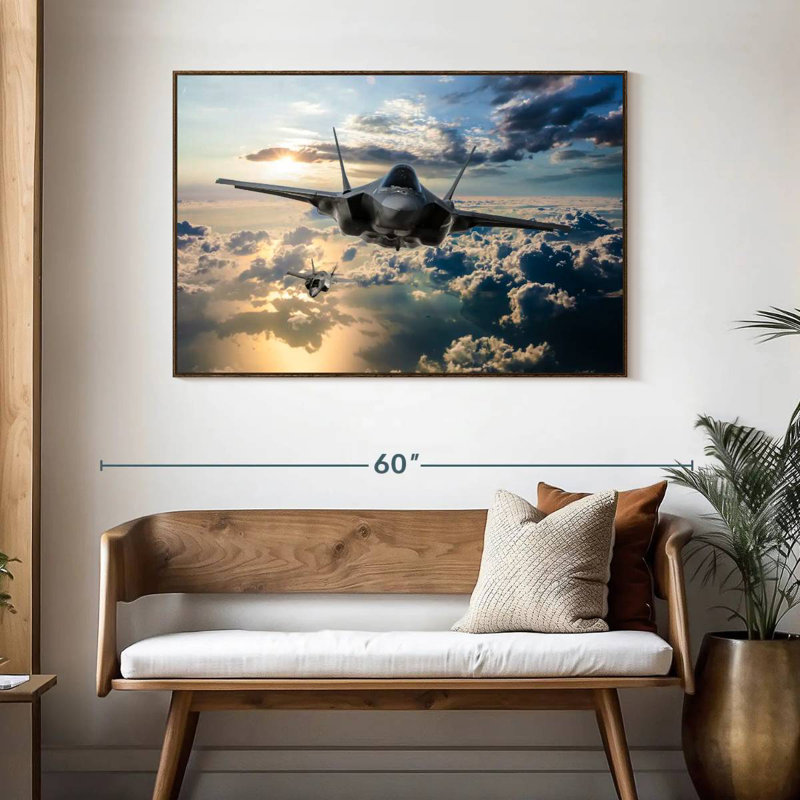 Avion de chasse F35, 46 po x 31 po, Cadre flottant noyer