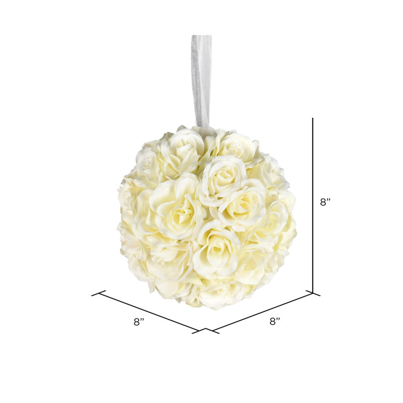 Boule de rose artificielle, H 8 po x l 8 po x P 8 po, Blanc
