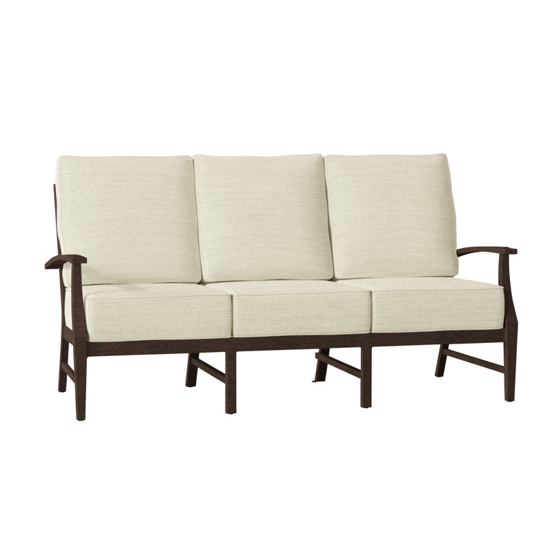 Croquet 76" Wide Outdoor Patio Sofa with Cushions, Bali Pearl, No Welt, Mahogany