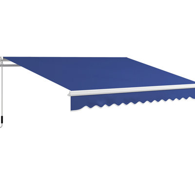 Auvent pare-soleil de balcon de 4 m x 2,4 m - Bleu foncé. Imperméable. Manivelle. Structure en aluminium. Utilisation sur la terrasse ou dans le jardin. Compatible avec plusieurs surfaces. Protection solaire ajustable. Réduit la chaleur. Installation facile et polyvalente.