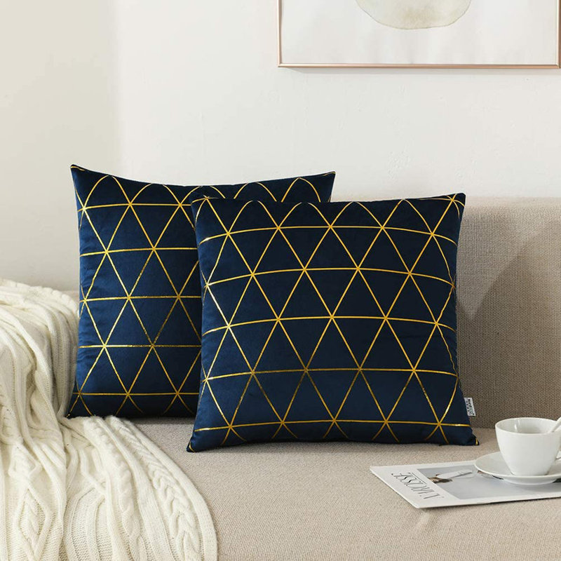 Housse de coussin Bryun, 18 po x 18 po, Motif géométrique bleu foncé