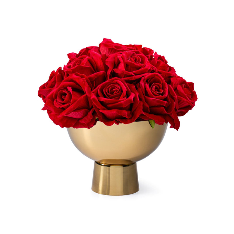 Faux Rose Arrangement in Gold Pot