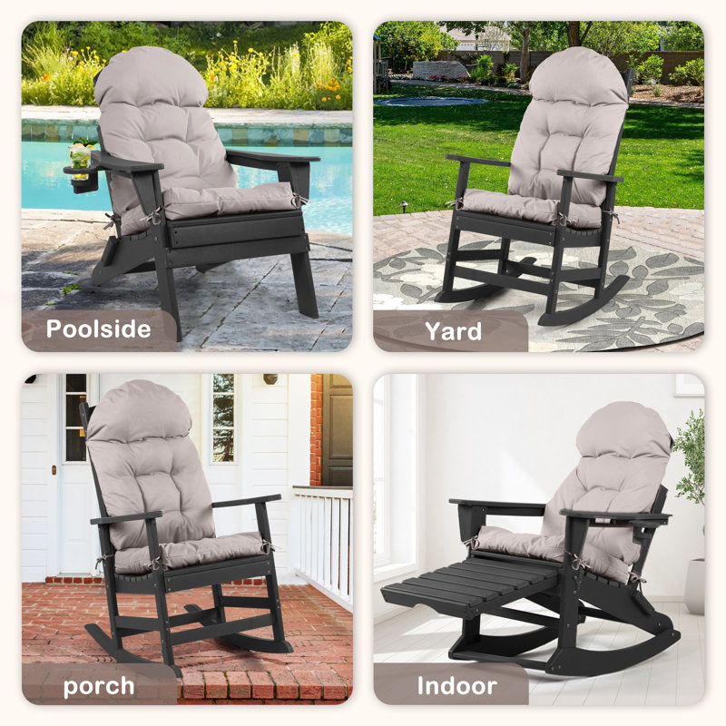 Outdoor Adirondack Chair Seat And Back Cushion, Beige, Polyester, Set of 4