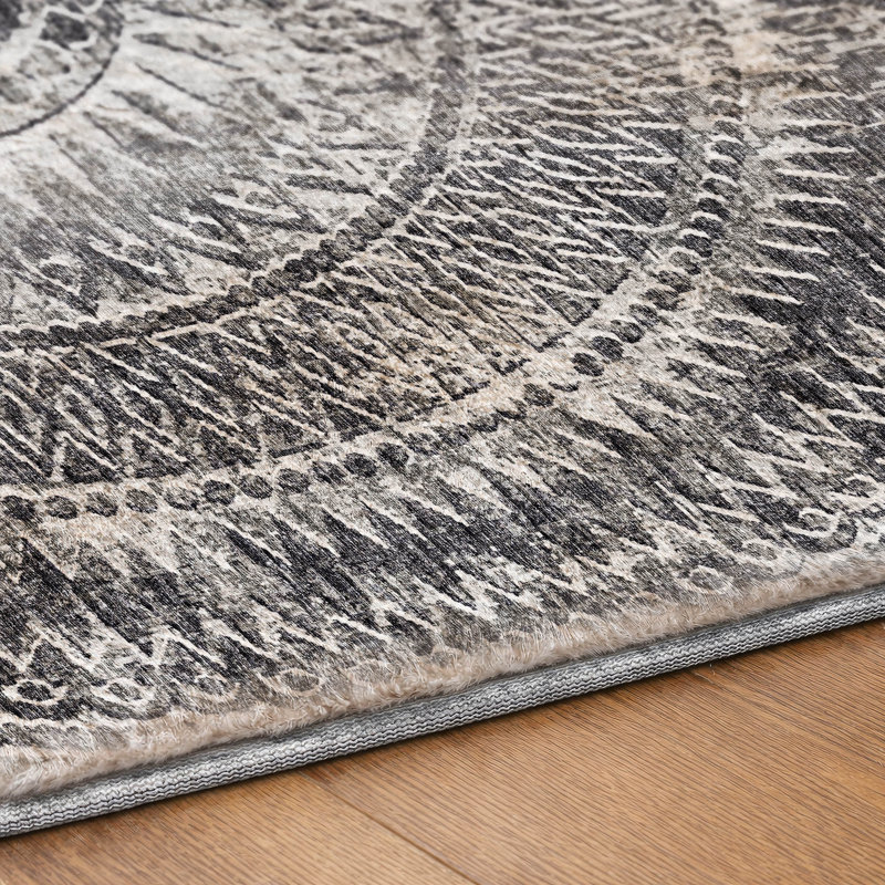 Premium Machine Washable Dream Shag ADS113 Medallion Rug, Gray, 2'6" x 3'10"