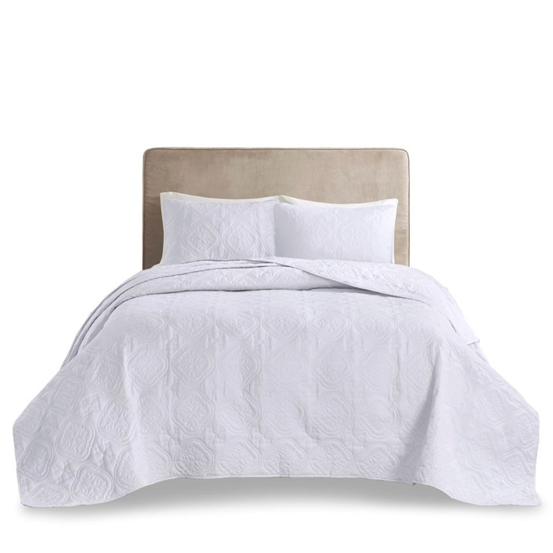 Couvre-lit blanc / double 3 pièces - surdimensionné, réversible, 2 taies décoratives, rembourrage 100%, réversible, Blanc