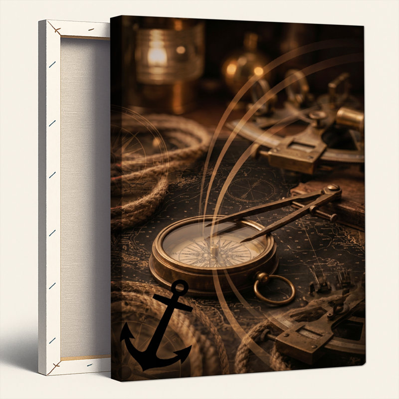 Ensemble de 1 tableau sur toile représentant une boussole nautique, 40"H x 28"W, Wrapped Canvas
