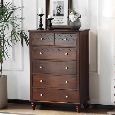 31.50"Brown Solid Wood Cherry Wood Six-Drawer Cabinet
