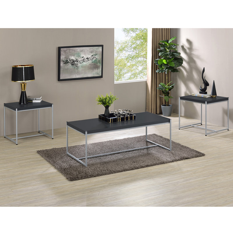 Ensemble de tables basses 3 pièces Aesara, gris, Noir