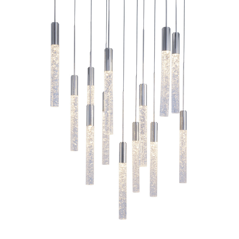 Magic LED Multi-Light Pendant With Piastra Crystal, Polished Nickel