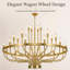 Grand lustre doré à 24 lumières, 99 cm (39 po), style roue de chariot, 3 niveaux, chaîne réglable, idéal pour les hauts plafonds (entrée, salle à manger, salon).