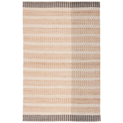 Tapis rayé tissé à la main et tissé à plat en naturel / gris anthracite