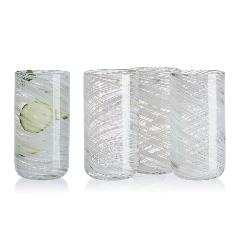 Color Swirl 18 oz. Highball Glasses, Clear/White
