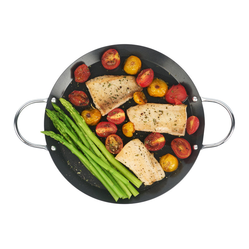 Ensemble de 1 plaque chauffante antiadhésive ronde en acier au carbone de 8,9 pouces avec poignées en métal Comal, 12.2"