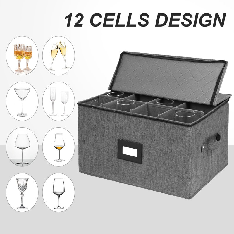 2 Pack Wine Glass Storage, Stemware Storage Containers Cases, Glassware Storage For 24 Crystal Storage And Transport, Hard Top, Grey