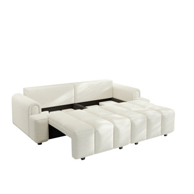 90.2" Modern Teddy Fabric Convertible Sleeper Sofa Bed with Storage Chaise - King Size 4-Seater Couch for Living Room & Apartment