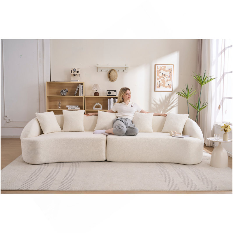 Canapé courbé désossé, canapé modulaire à compression de 110 po, blanc haute densité, canapé-lit pour salon, salon, appartement, chenille