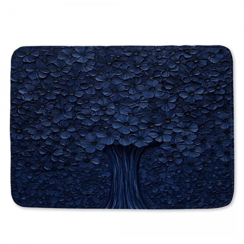 Tapis de bain bleu à motif floral, L 24 po x L 17 po