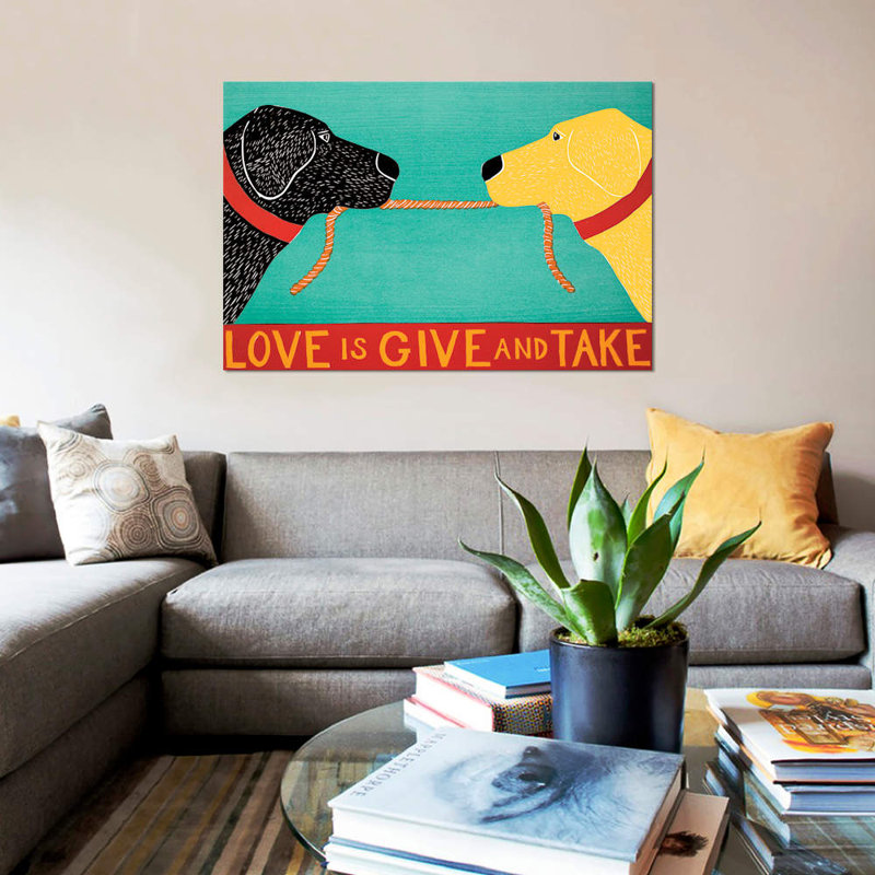 Love Is Give And Take, Black Yellow by Stephen Huneck - Wrapped Canvas Giclee Art Print, 101.6 cm H x 66.04 cm W x 1.91 cm D