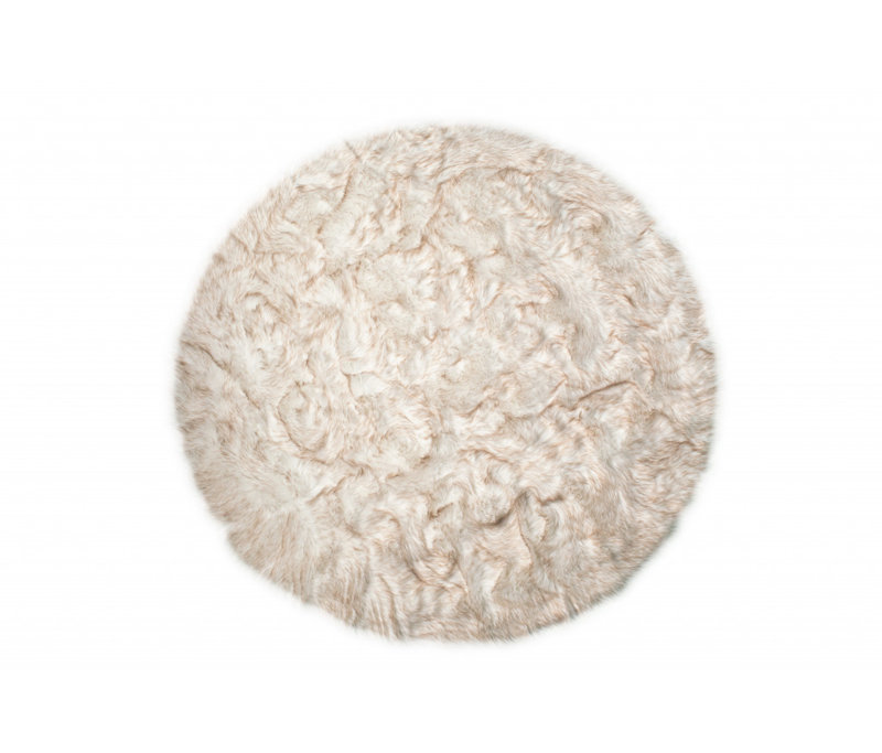 Leakes Tan Faux Fur Ombre Flokati Washable Non Skid Area Rug, Round 6'
