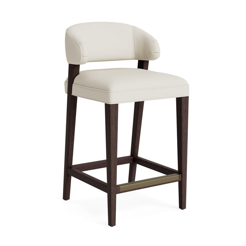 Keane Leather Bar Stool, Java, Greenwich Performance Leather - Cream, Bar Stool (30” Seat Height)
