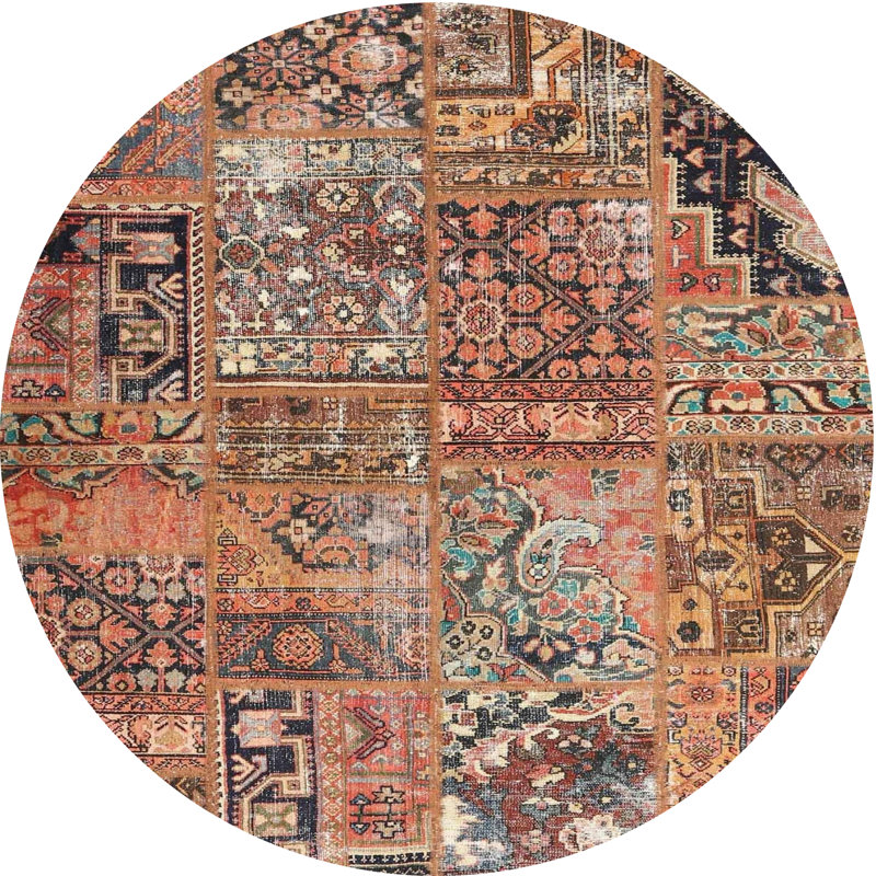 Tapis contemporain orange / brun / rouge, Rond 7 pi x 7 pi