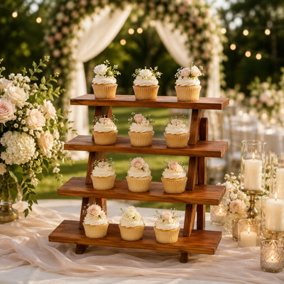 Acacia Wood Cupcake Display Stand - 4 Tiered Riser For Vendors Organizer