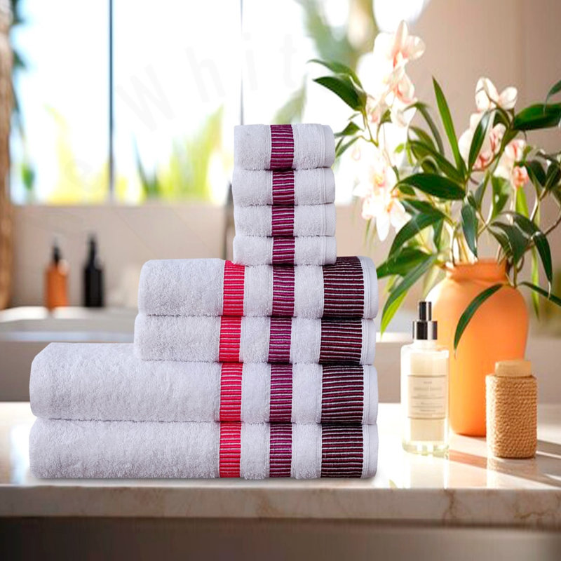 100% Cotton Mulit-Size Set, White/Plum