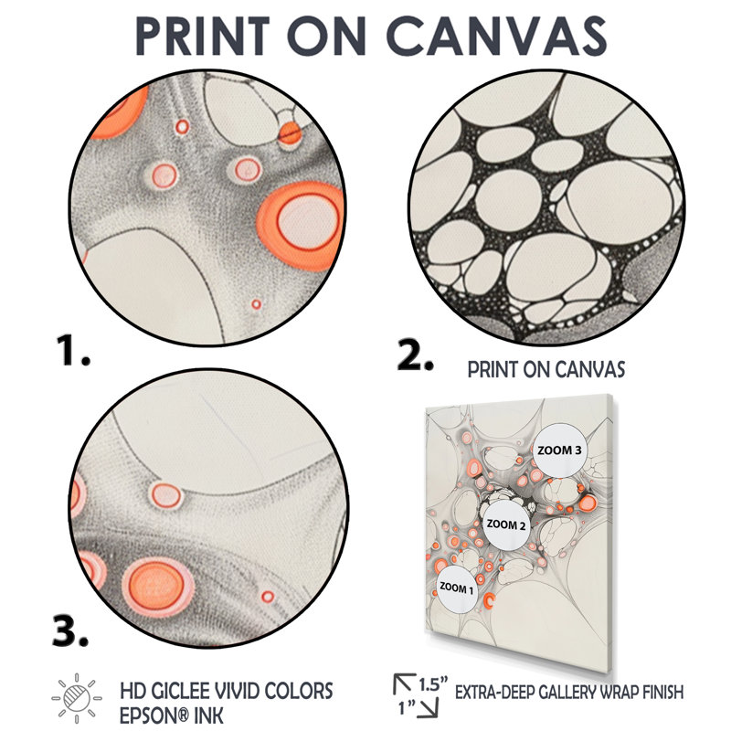 Encre, structures cellulaires rétro - impression murale abstraite, salon, H 32 po x l 16 po x P 1 po, Toile tendue