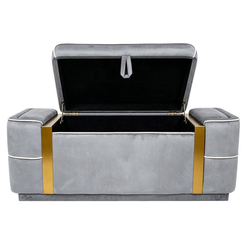 Banc de rangement moderne avec pouf rembourré, Grey, Grey