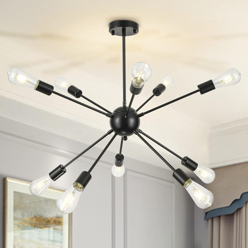 Plafonnier 10 lumières Sputnik Chandelier, Noir mat, Noir