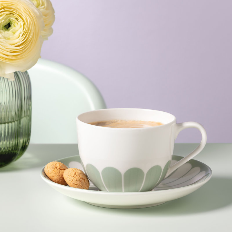 Villeroy & Boch Fleur Vert Collection Coffee Cup, Premium Porcelain, Made in Germany. Dishwasher and Microwave Safe, Cup for Coffee or Tea, Flower Pattern, 5.5 oz Capacity, 4.5x3.5x2.5 in, Green