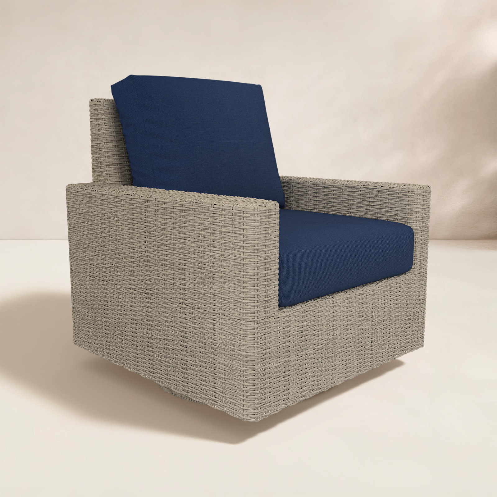 Outdoor Swivel Chair With Sunbrella Cushions, Canvas Navy, Solid Color