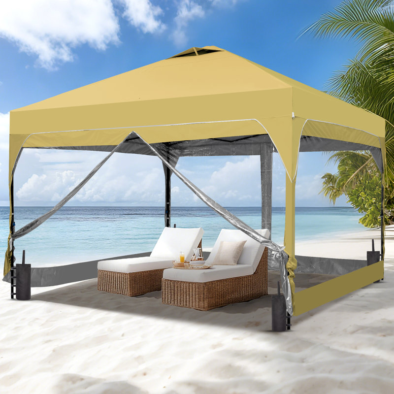 12 Ft X 12 Ft One-Push Set Up Canopy Tents With Sidewalls And Sandbags, Brown