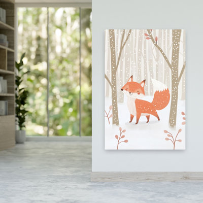 «Whimsical Winter Fox Abstract Contemporary Forest Forest Wall Art», reproduction d'art mural