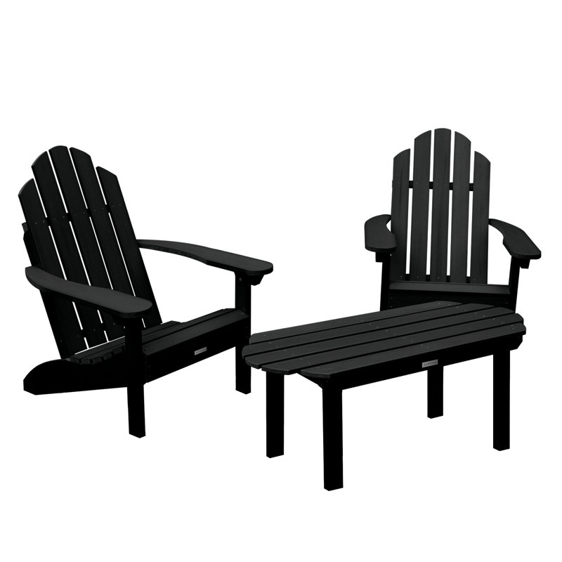 Anette Outdoor Adirondack Chair With Table, Black