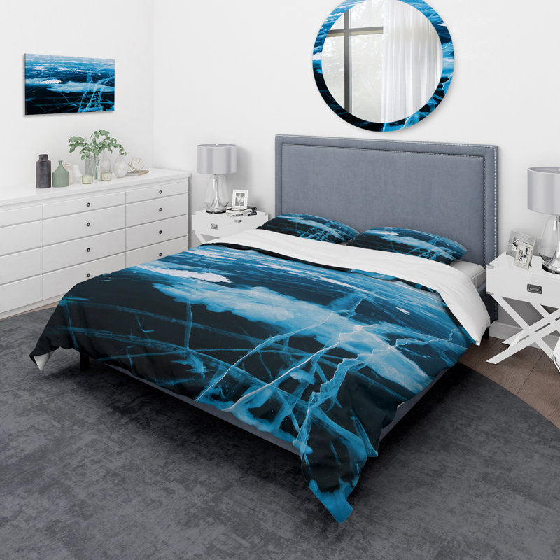 Structure de glace bleue et blanche I - ensemble de housse de couette moderne - microfibre de polyester