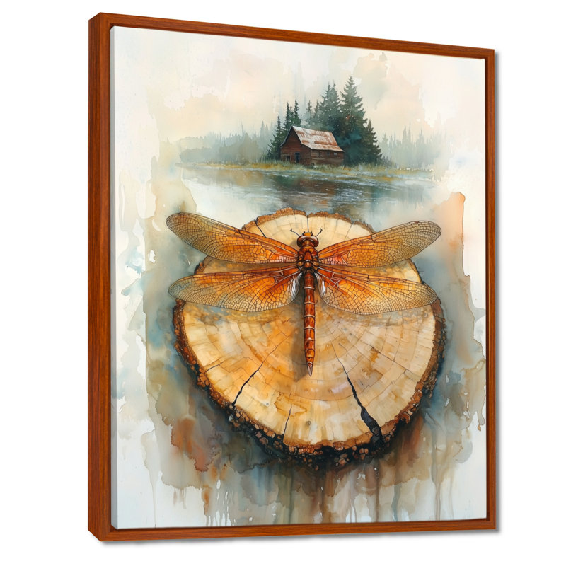 «Sandwell Dragonfly Lake At The Barn On Slide» - Art mural libellule, Brun, H 32 po x l 24 po, Impression encadrée flottante