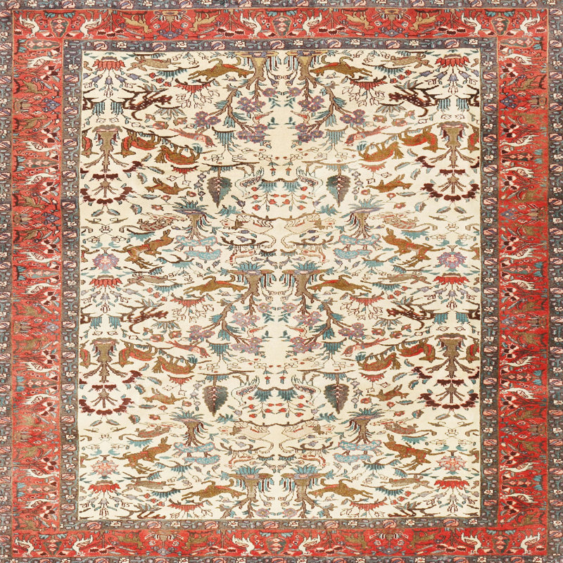 Tapis oriental beige / rouge, Carré 6 pi