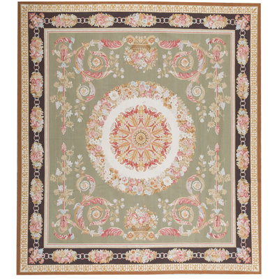 Hand-Knotted High-Quality Green and Brown Area Rug