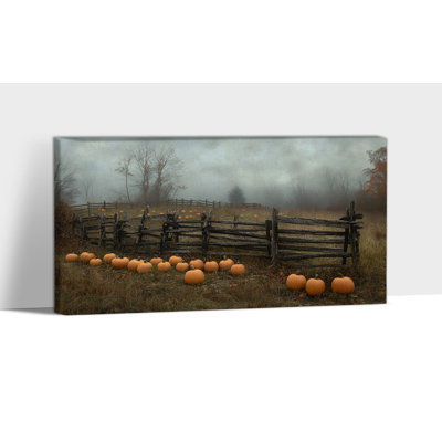Grand art mural sur toile d'automne - citrouille champ d'automne, décoration murale, peinture d'automne rétro pour salon, impressions sur toile encadrées de l'Action de grâce, cadre en pin enveloppé, 30 po x 60 po