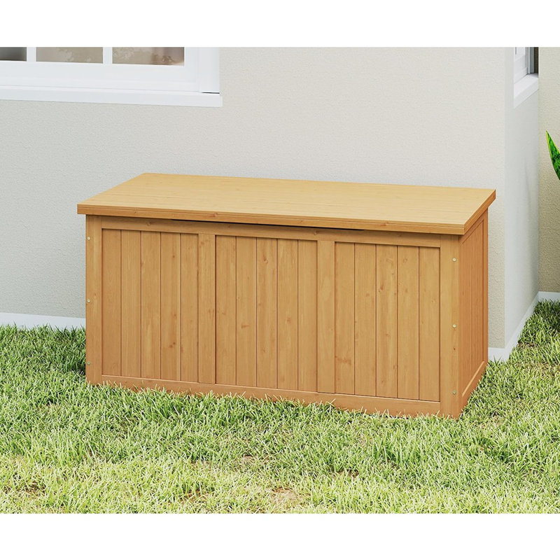 Boîte de rangement extérieure en bois - Coffre de rangement en bois massif avec siège et plateau de table pour coussins de patio, jouets de piscine et outils de jardin