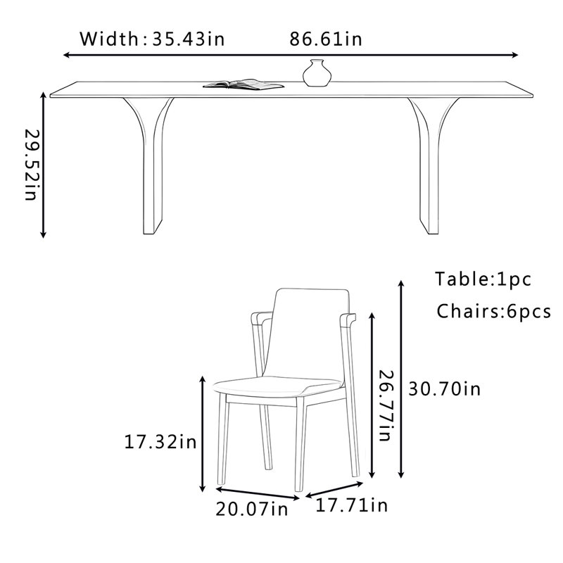 Ensemble de table et chaises Minimalist, H 29,52 po x L 86,61 po x l 35,43 po